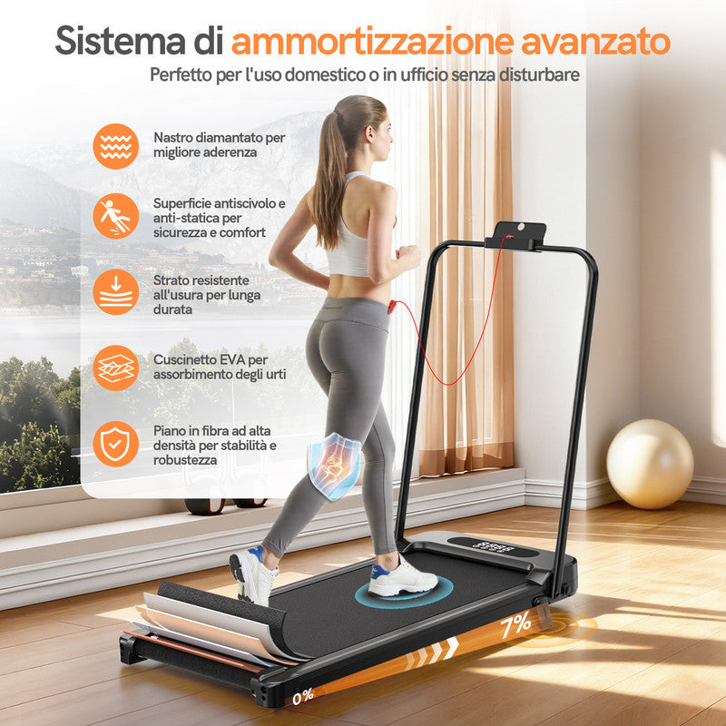 Tapis roulant pieghevole 3 in 1 RATTANTREE, inclinazione del 7%, 2,5 CV, per uso domestico, si adatta sotto le scrivanie, con telecomando