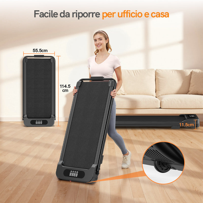 Tapis roulant pieghevole 3 in 1 RATTANTREE, inclinazione del 7%, 2,5 CV, per uso domestico, si adatta sotto le scrivanie, con telecomando