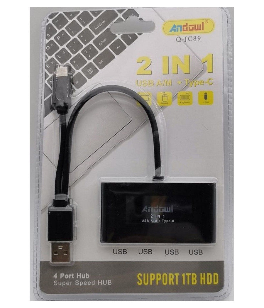 Hub 2 In 1 Usb A/m + Type-c Con 4 Porte Usb Trasmissione Super Veloce Pc Q-jc89         