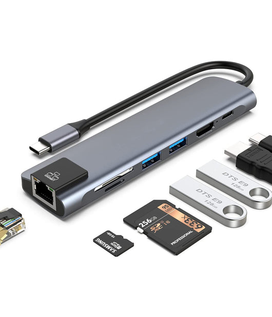 Hub Tipo C 7in1 Lan 1000mbps Type-c Hdmi 2 Usb Sd Micro-sd Q-hu99 Lettore Schede         