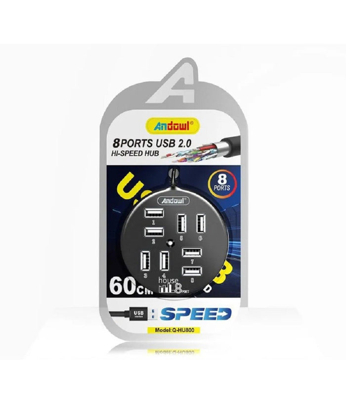 Hub Usb 2.0 Hi-speed 8 Porte Con Cavo Da 60 Cm Con Connessione Usb-a Q-hu800         