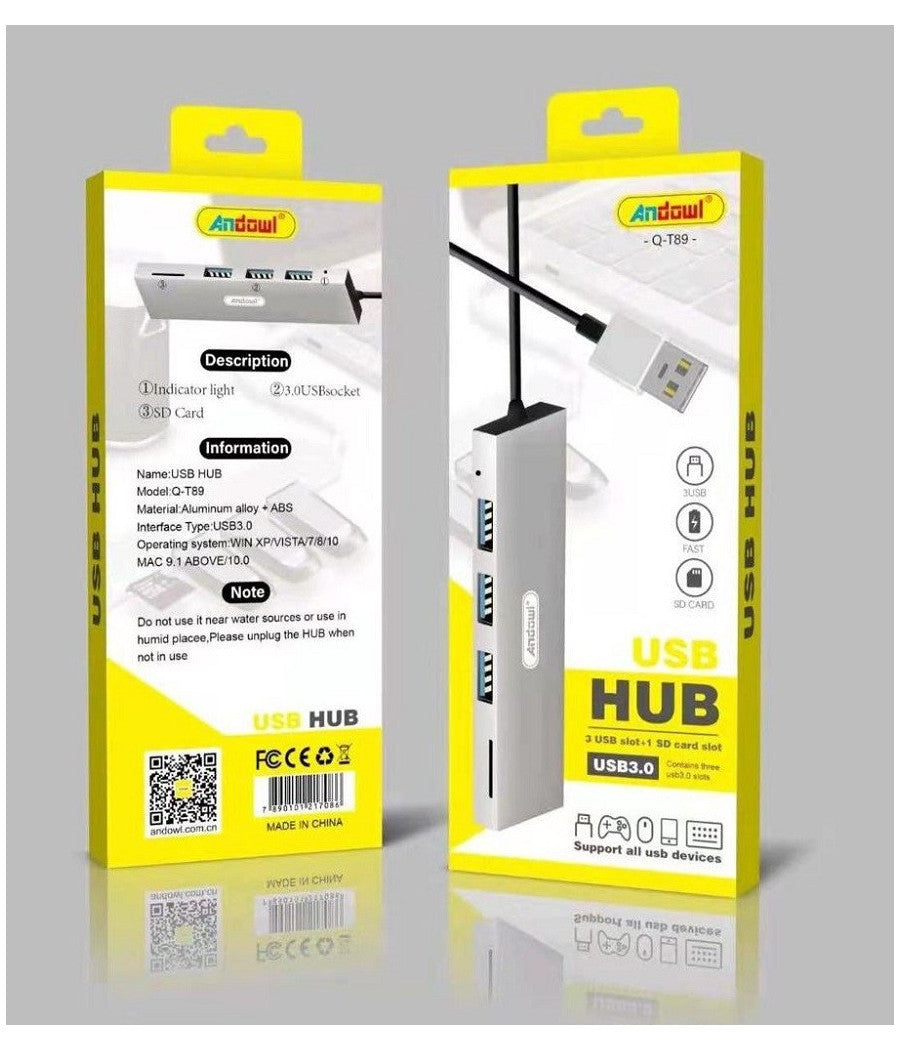 Hub Usb 3 Porte Usb3.0 + 1 Slot Micro Sd Portatile Dissipazione Del Calore Q-t89         