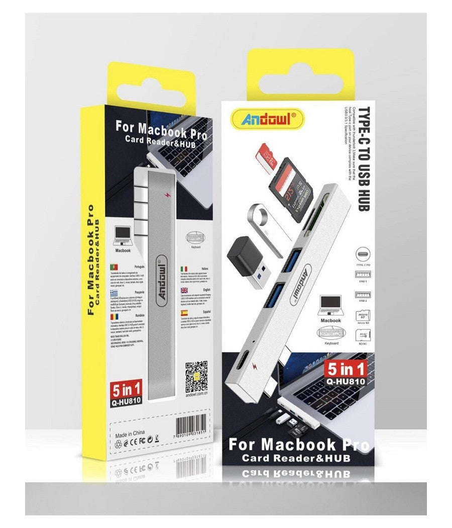 Hub Usb Q-hu810 5in1 Da Tipo C A Hub Usb Per Macbook Pro Con Connessione Tipo C         