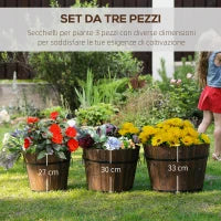 Set di 3 Vasi Secchielli per Piante Fiori , Set Vasi da Esterno in Legno di Diverse Dimensioni