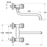 Rubinetto a muro down canna a esse in ottone cucina con erogazione orientabile *** confezione 1