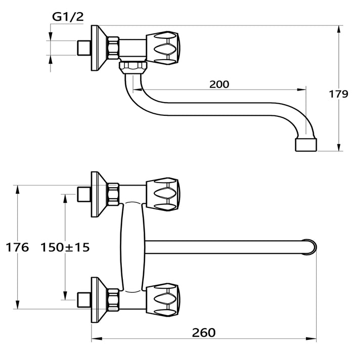 Rubinetto a muro down canna a esse in ottone cucina con erogazione orientabile *** confezione 1