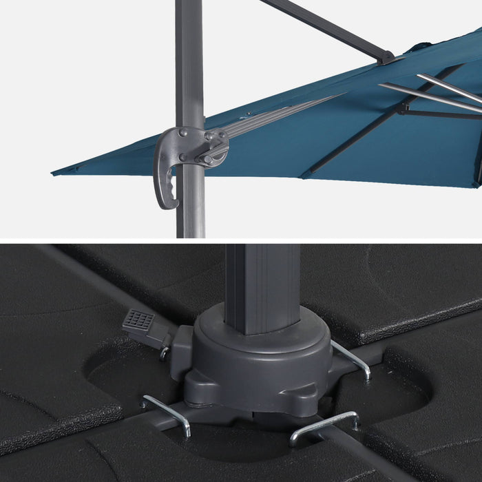 Ombrellone 3x3m quadrato decentrato , blu