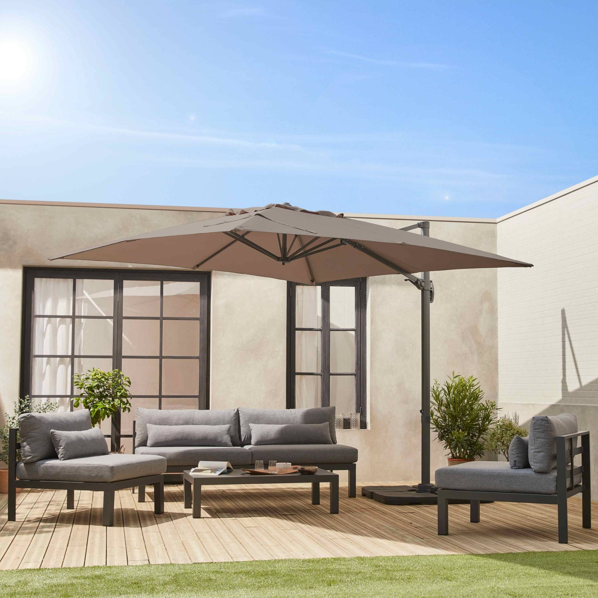 Ombrellone rettangolare decentrato in alluminio 3x3m, beige
