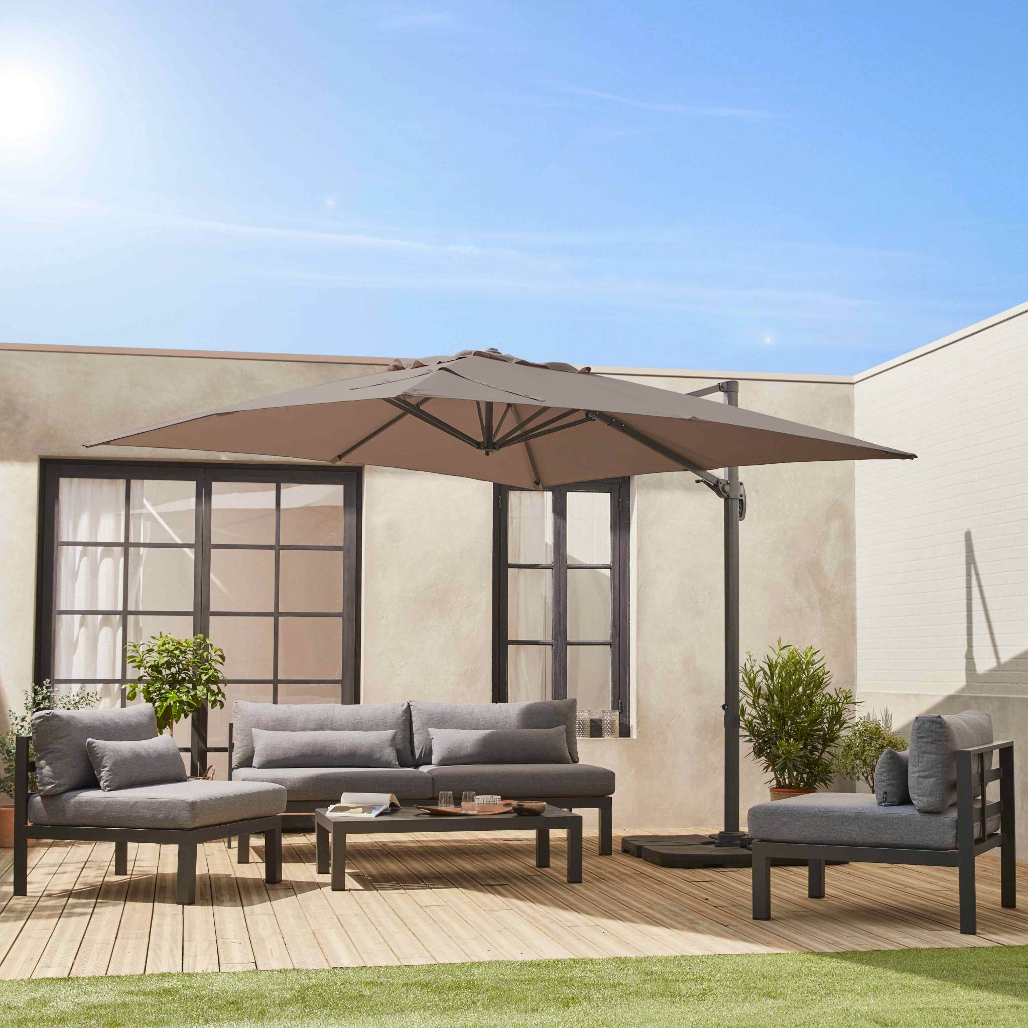 Ombrellone rettangolare decentrato in alluminio 3x3m, beige