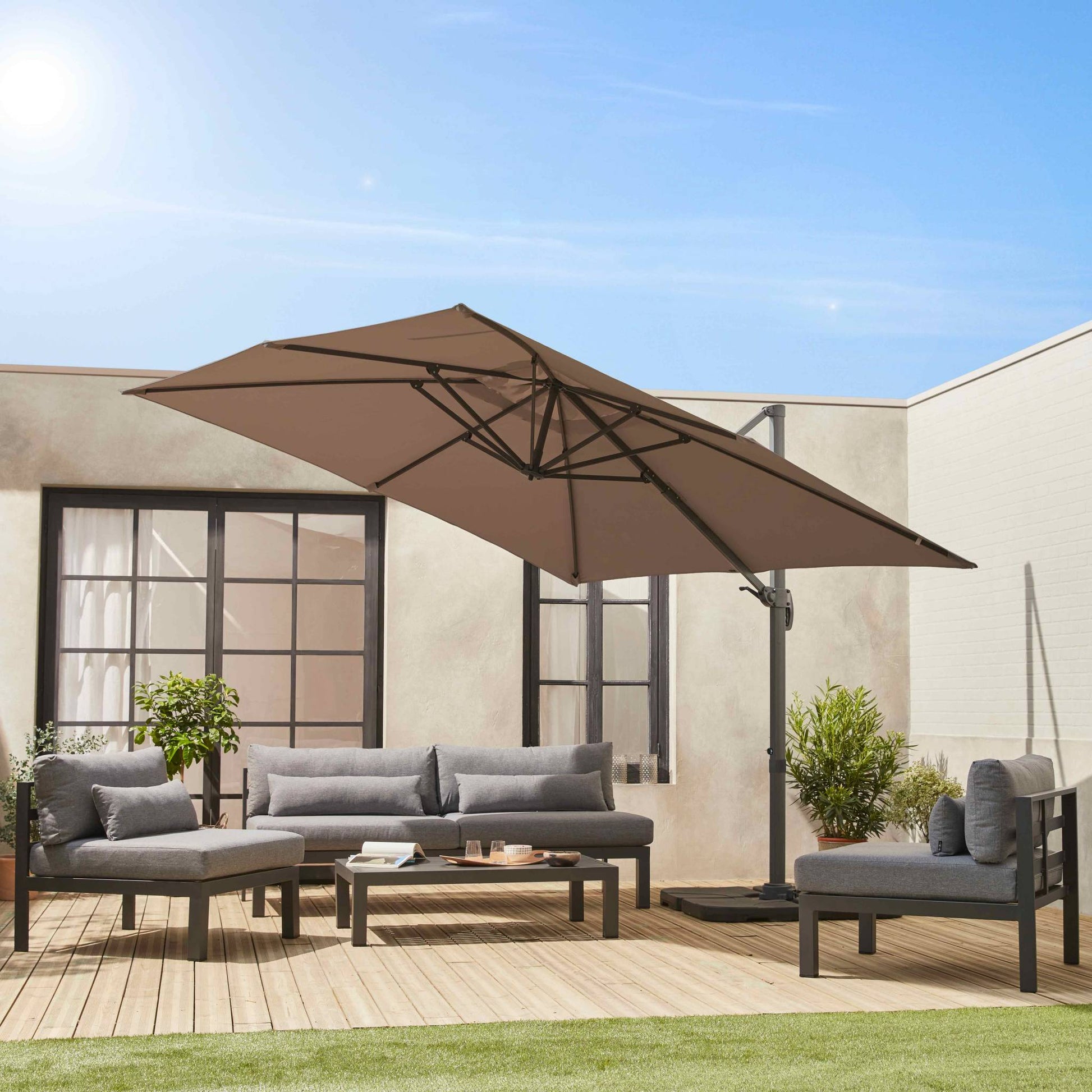 Ombrellone rettangolare decentrato in alluminio 3x3m, beige