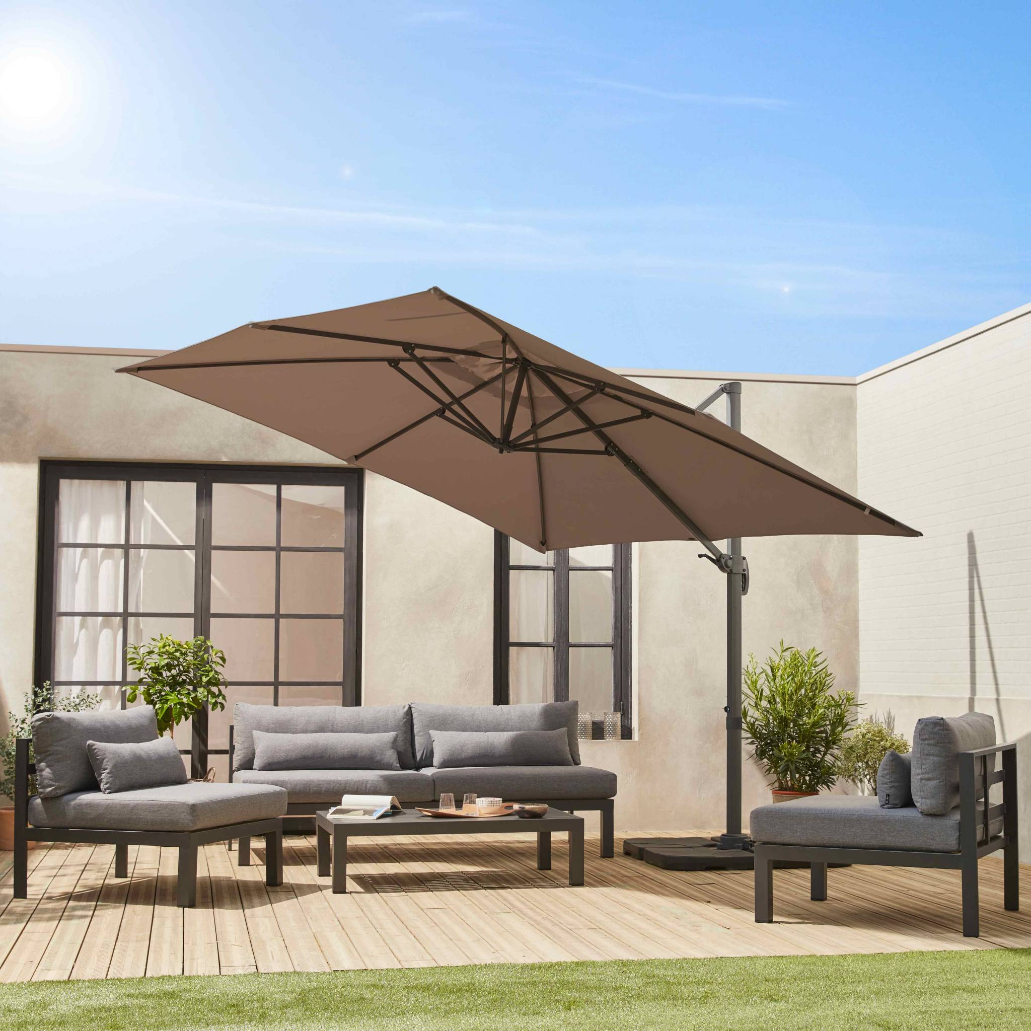 Ombrellone rettangolare decentrato in alluminio 3x3m, beige