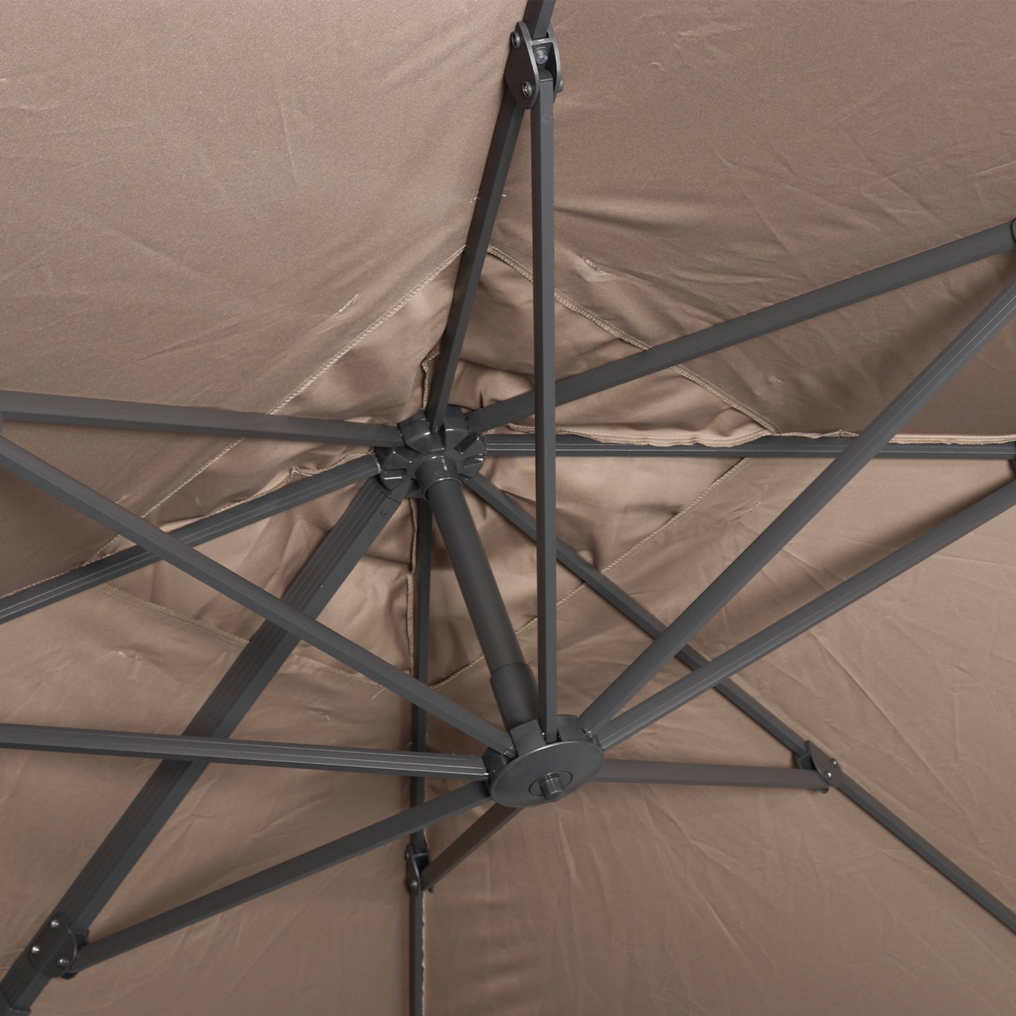 Ombrellone decentrato quadrato 3x3m + set di 4 piastrelle 50x50cm,