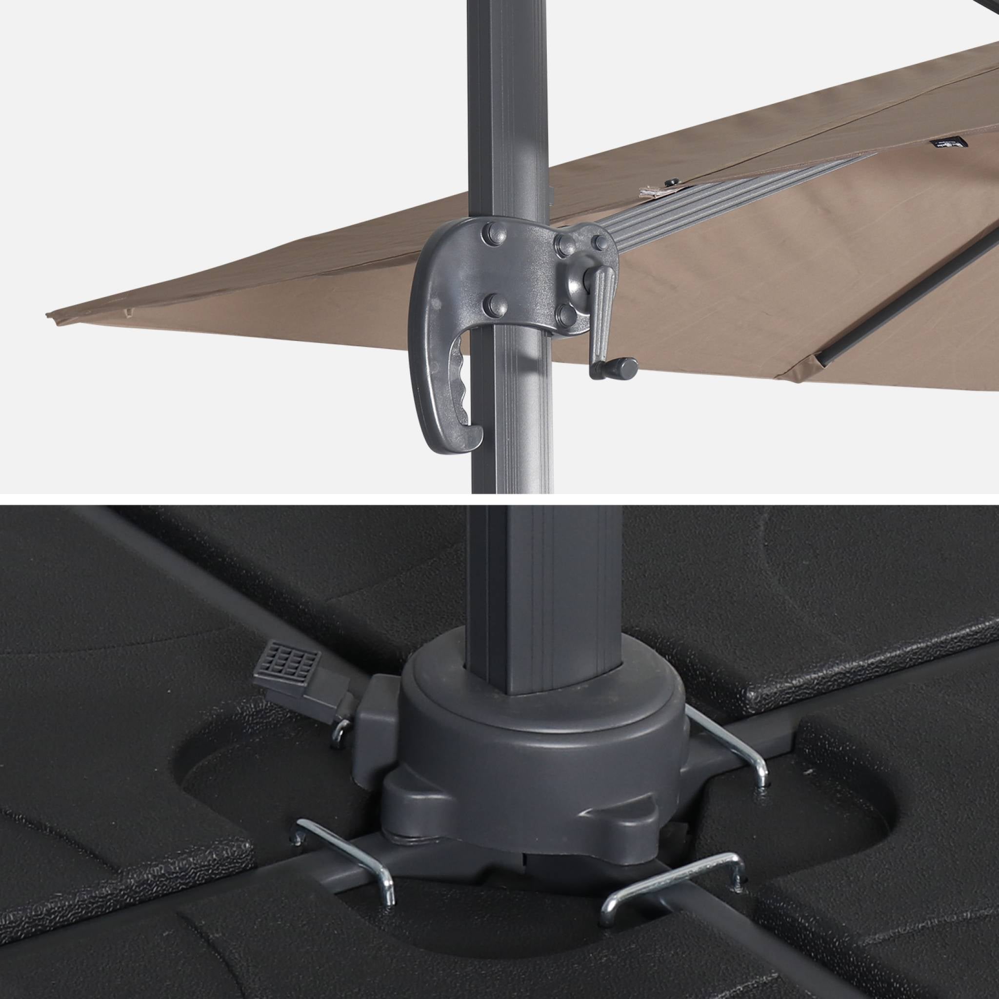 Ombrellone decentrato quadrato 3x3m + set di 4 piastrelle 50x50cm,