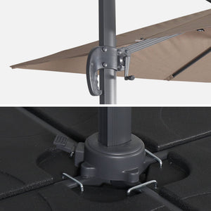 Ombrellone decentrato quadrato 3x3m + set di 4 piastrelle 50x50cm,