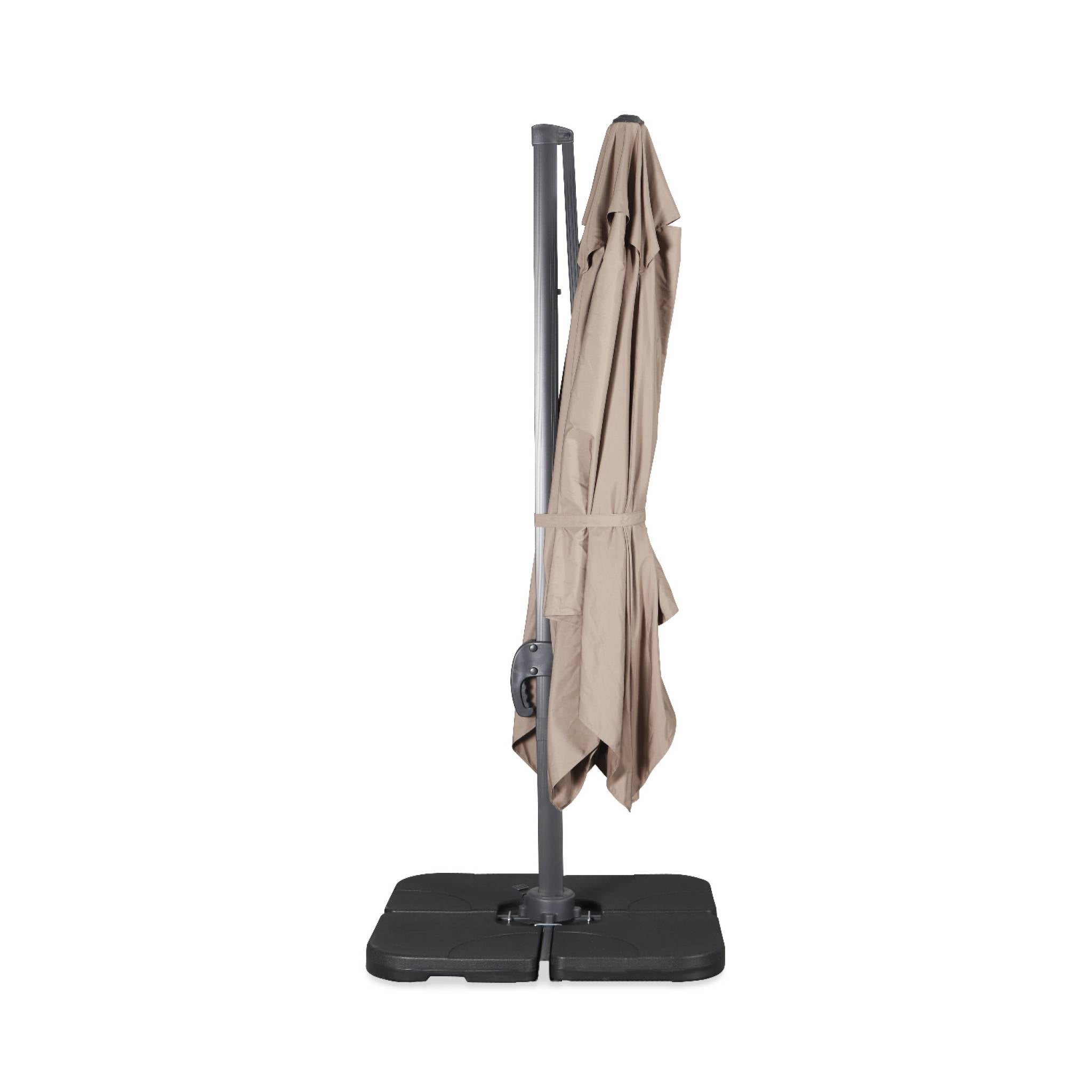 Ombrellone decentrato quadrato 3x3m + set di 4 piastrelle 50x50cm,