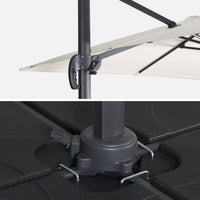 Ombrellone decentrato quadrato 3x3m + set di 4 piastrelle 50x50cm,