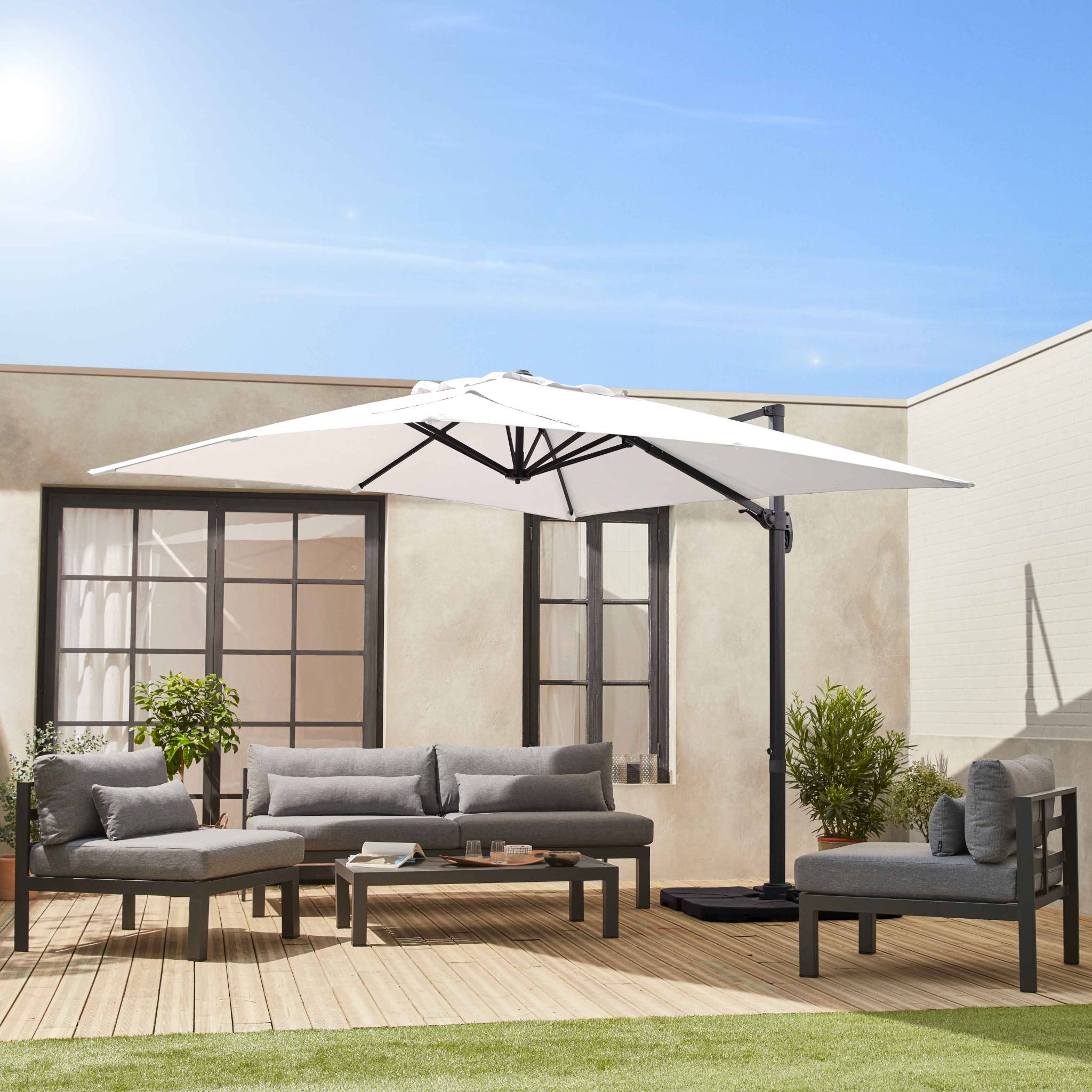 Ombrellone rettangolare decentrato in alluminio 3x3m, ecrù