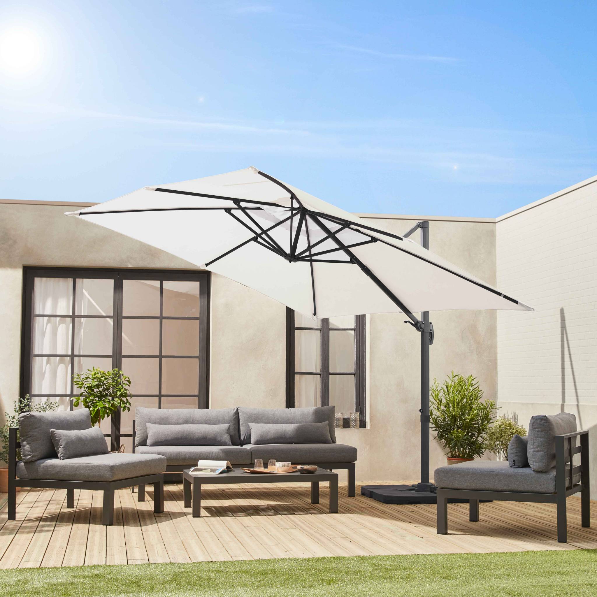 Ombrellone rettangolare decentrato in alluminio 3x3m, ecrù