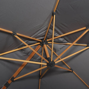 Ombrellone decentrato quadrato 3x3m, palo effetto legno + base