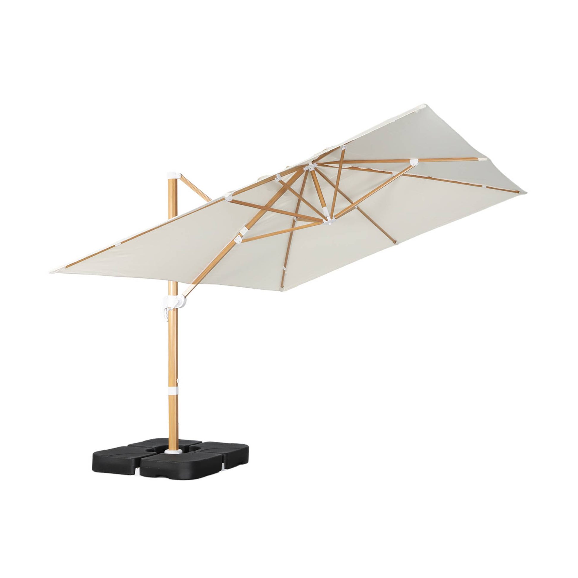 Ombrellone decentrato rettangolare 3x4m, palo effetto legno + piastre
