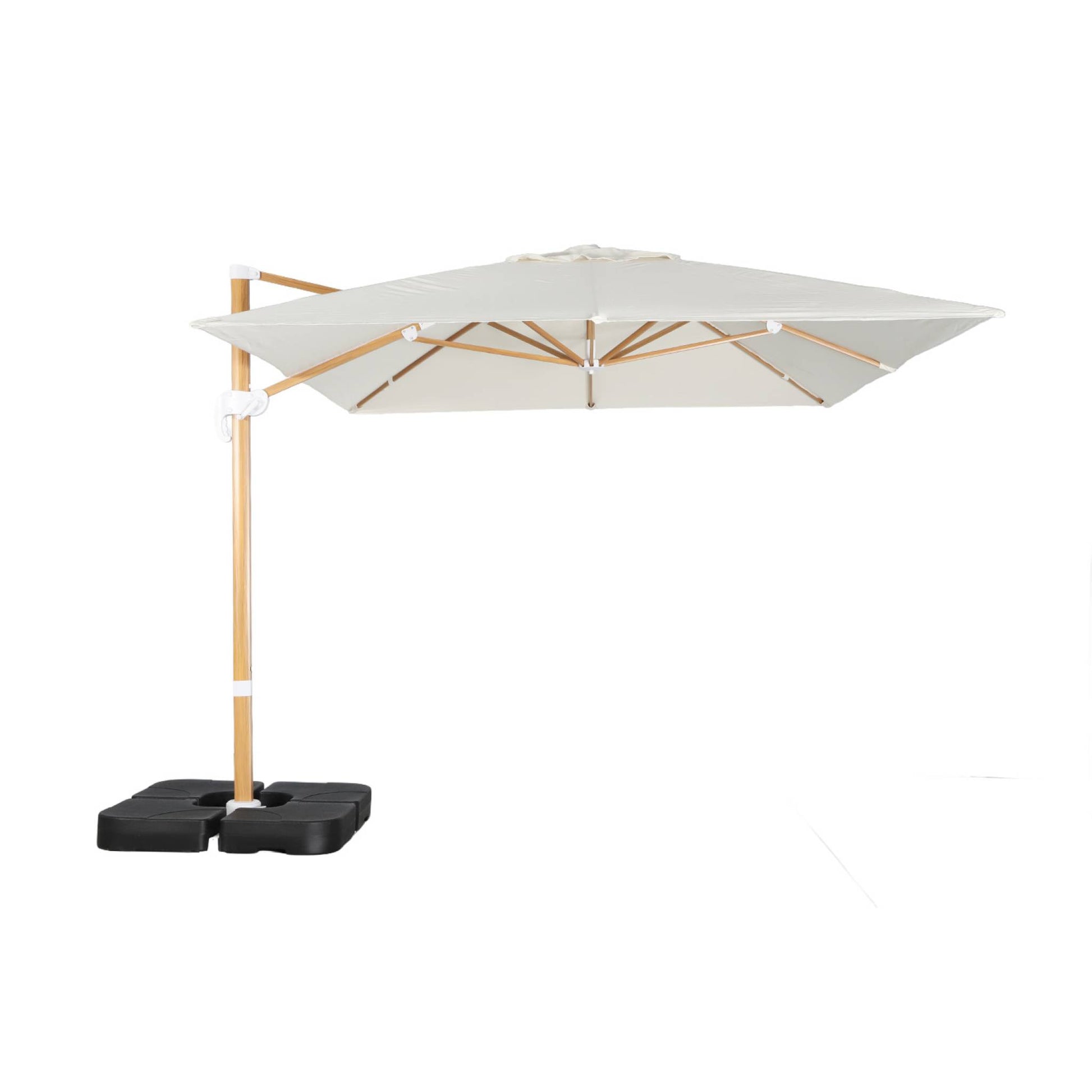 Ombrellone decentrato rettangolare 3x4m, palo effetto legno + piastre