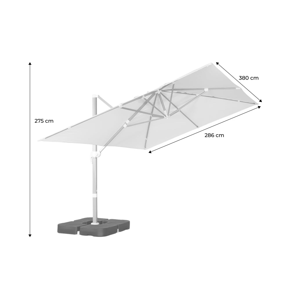 Ombrellone decentrato rettangolare 3x4m, palo effetto legno + piastre