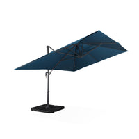 Ombrellone decentrato rettangolare 3x4m + base 50x50cm, blu