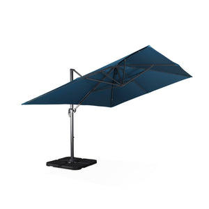 Ombrellone decentrato rettangolare 3x4m + base 50x50cm, blu