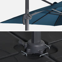 Ombrellone decentrato rettangolare 3x4m + base 50x50cm, blu