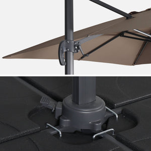 Ombrellone decentrato rettangolare 3x4m + base 50x50cm, beige