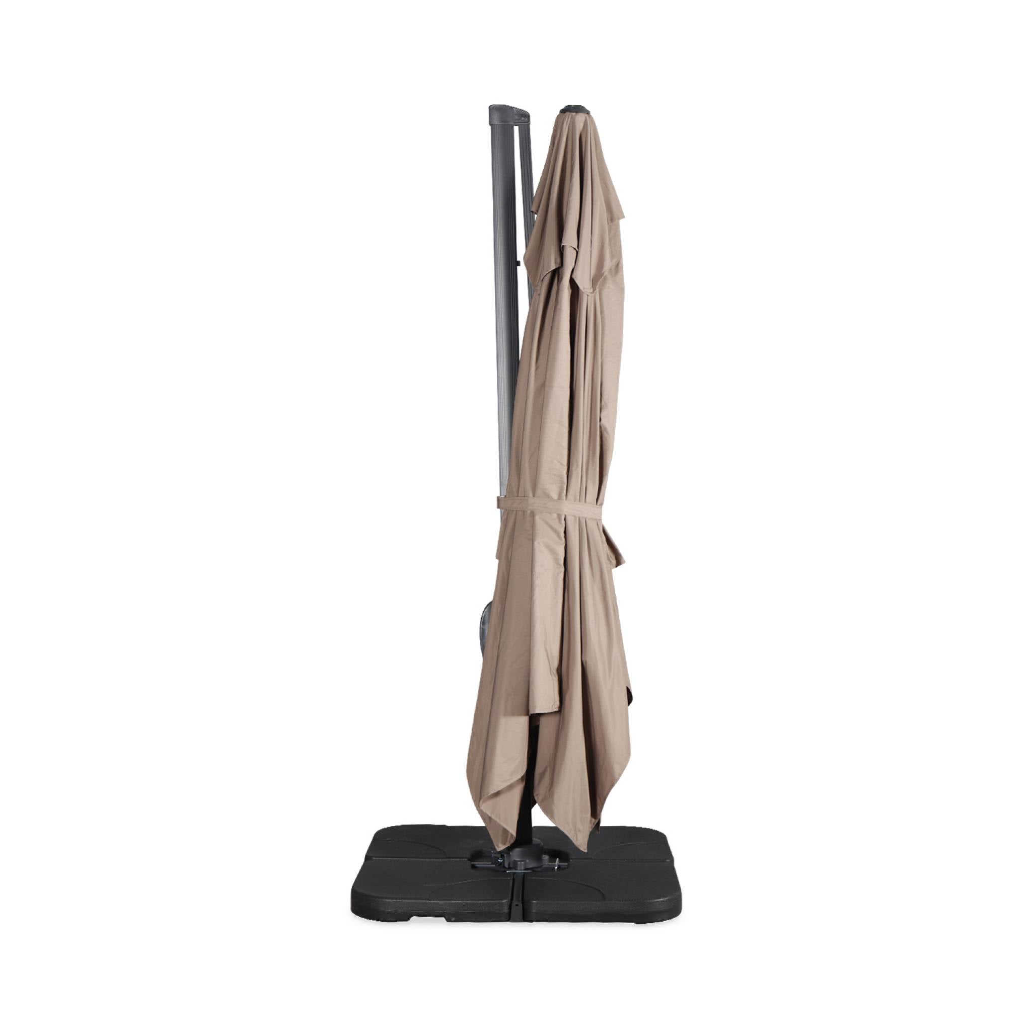 Ombrellone decentrato rettangolare 3x4m + base 50x50cm, beige