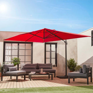 Ombrellone decentrato rettangolare 3x4m + base 50x50cm, rosso