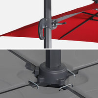 Ombrellone decentrato rettangolare 3x4m + base 50x50cm, rosso