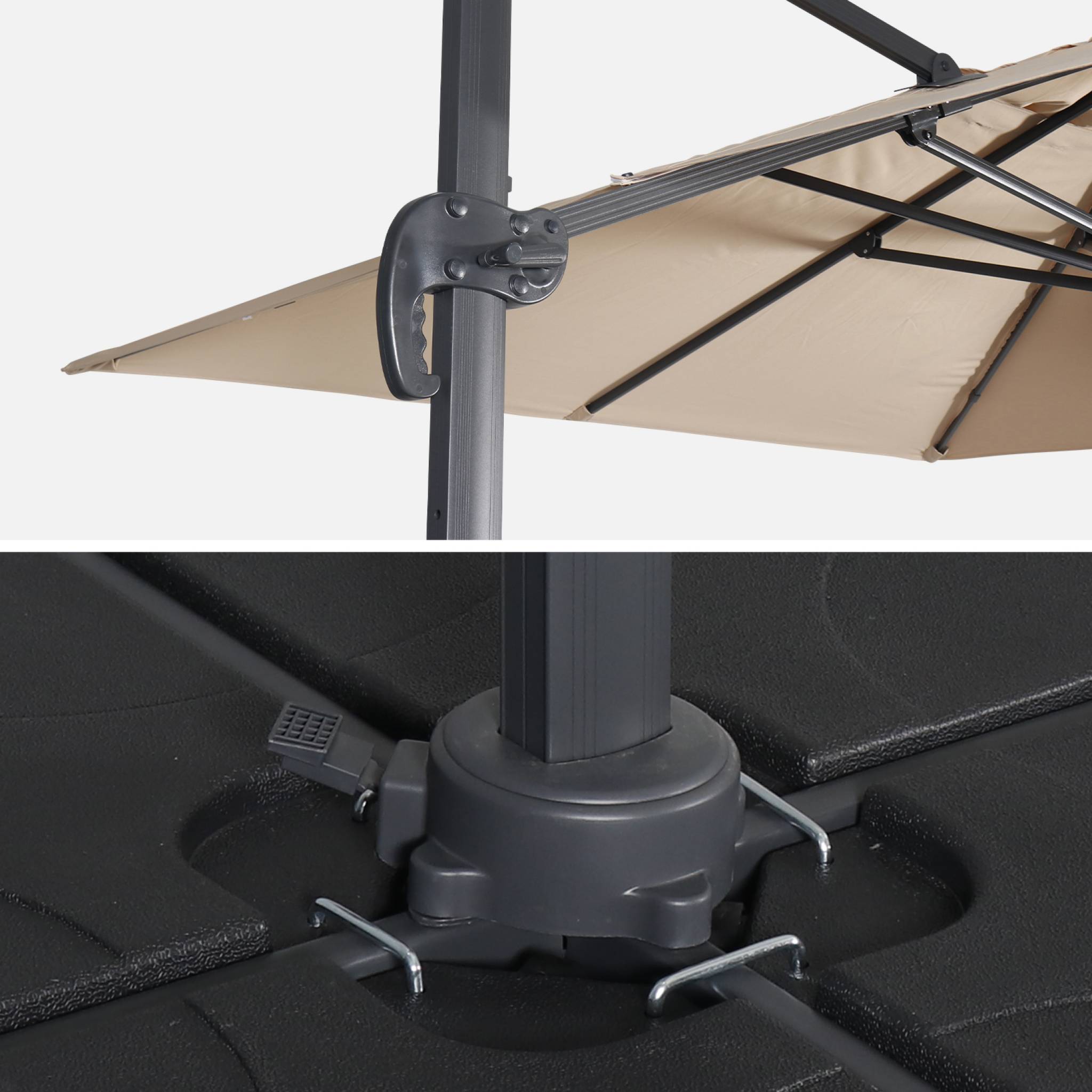 Ombrellone decentrato rettangolare 3x4m + base 50x50cm, beige