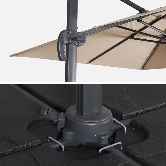 Ombrellone decentrato rettangolare 3x4m + base 50x50cm, beige