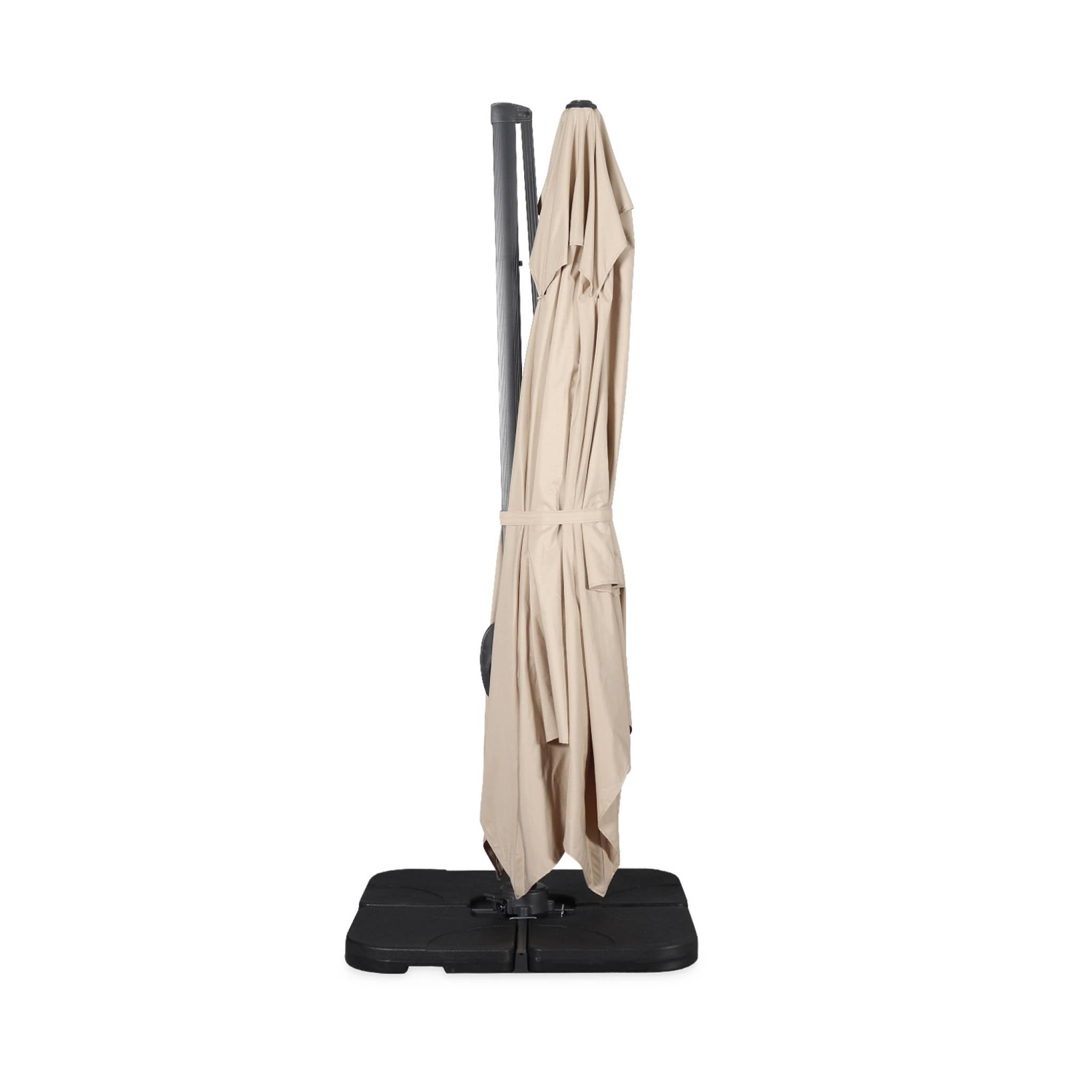 Ombrellone decentrato rettangolare 3x4m + base 50x50cm, beige