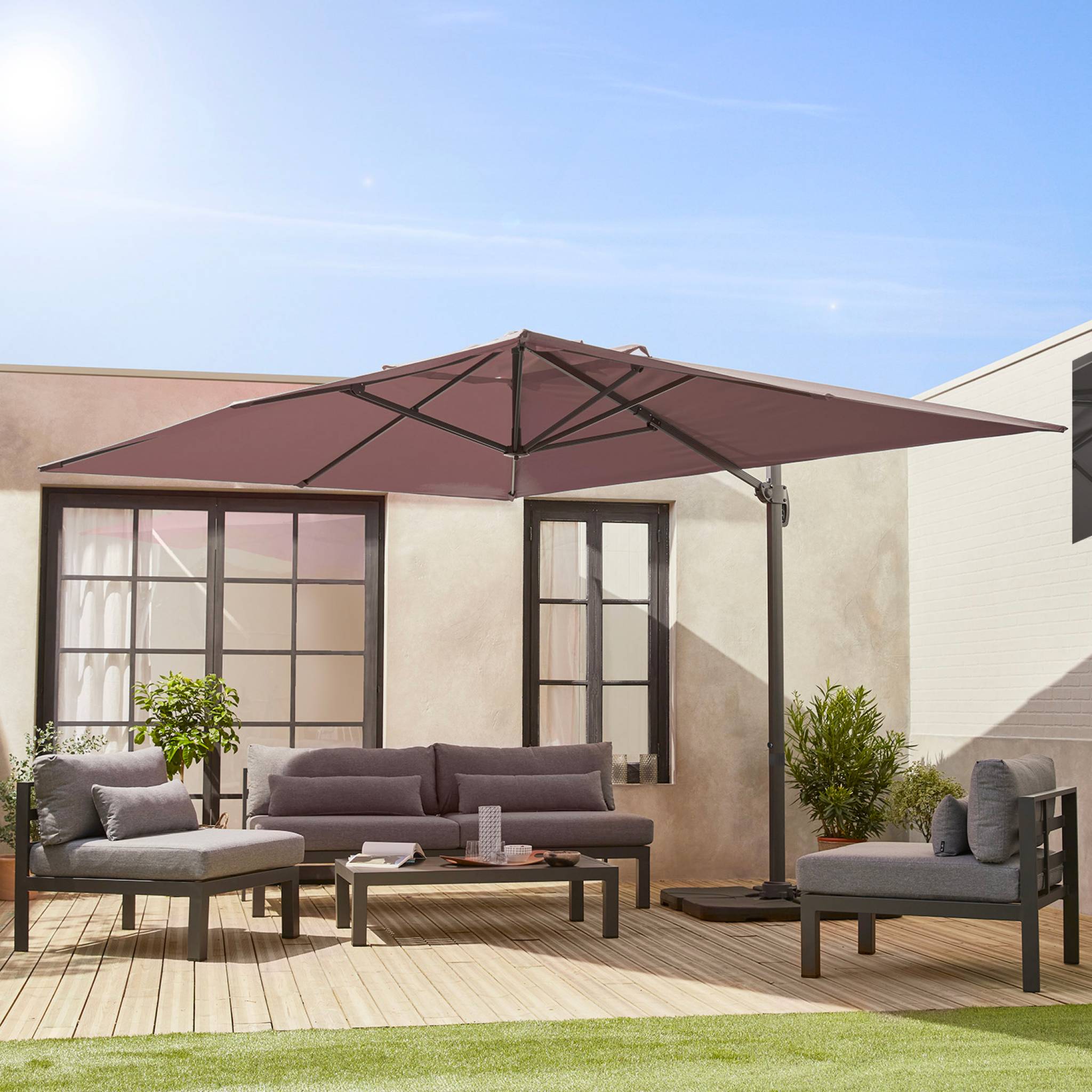 Ombrellone 3x4m rettangolare decentrato in alluminio , beige