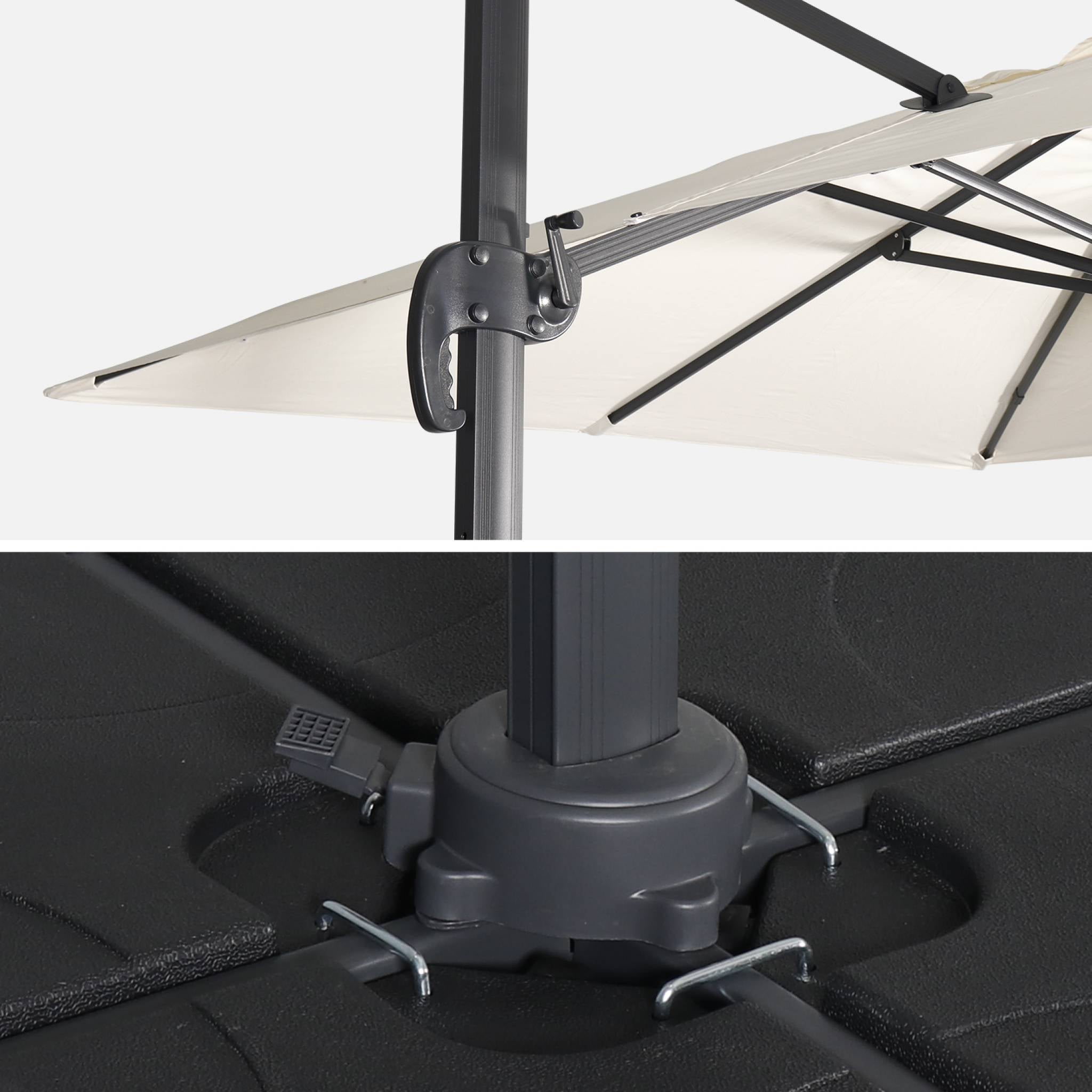 Ombrellone decentrato rettangolare 3x4m + base 50x50cm, ecrù