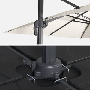 Ombrellone decentrato rettangolare 3x4m + base 50x50cm, ecrù