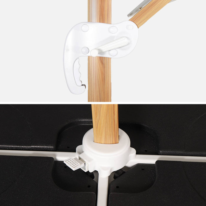 Ombrellone rettangolare decentrato 3x4 m con palo effetto legno e basi