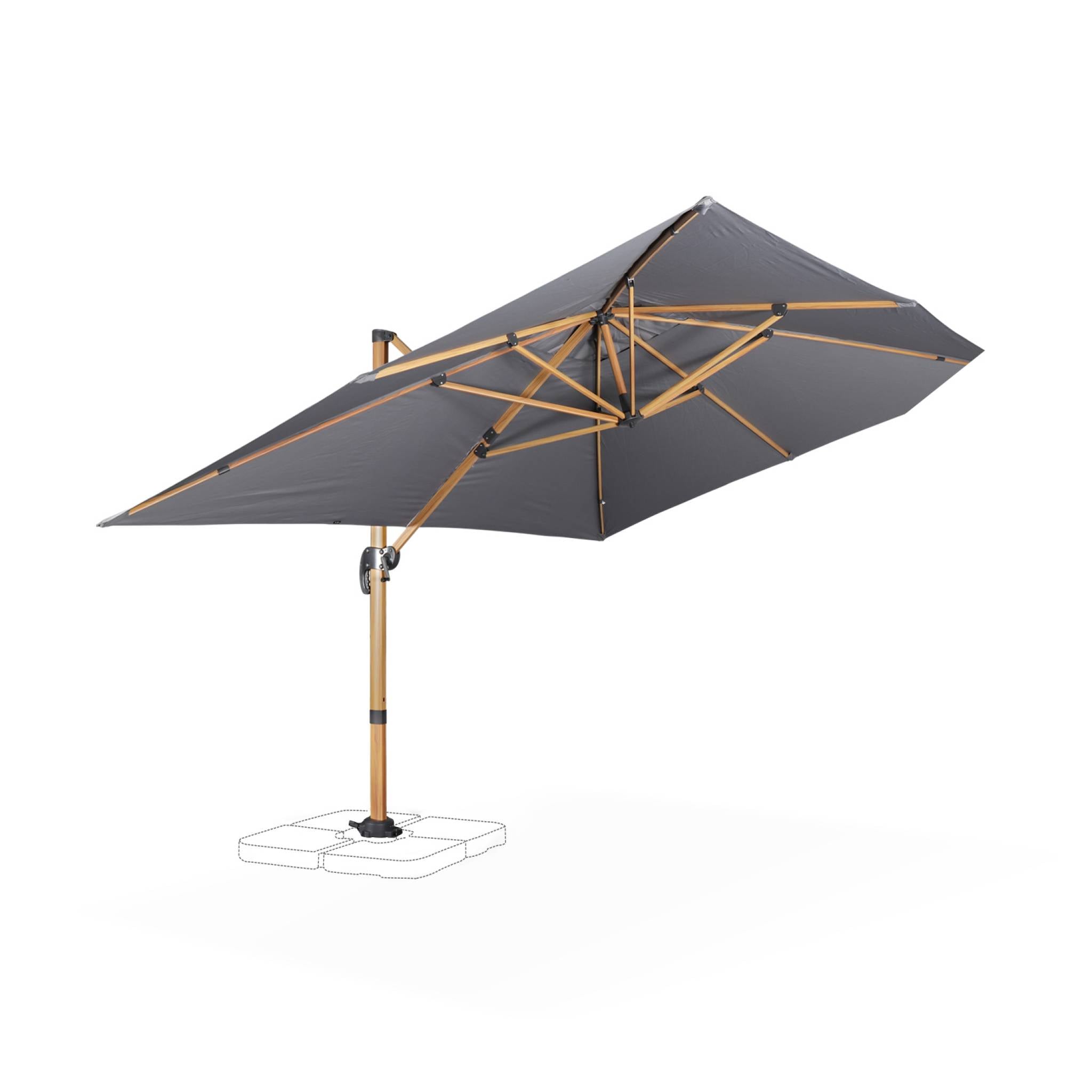 3x4m ombrellone rettangolare decentrato, palo effetto legno, grigio