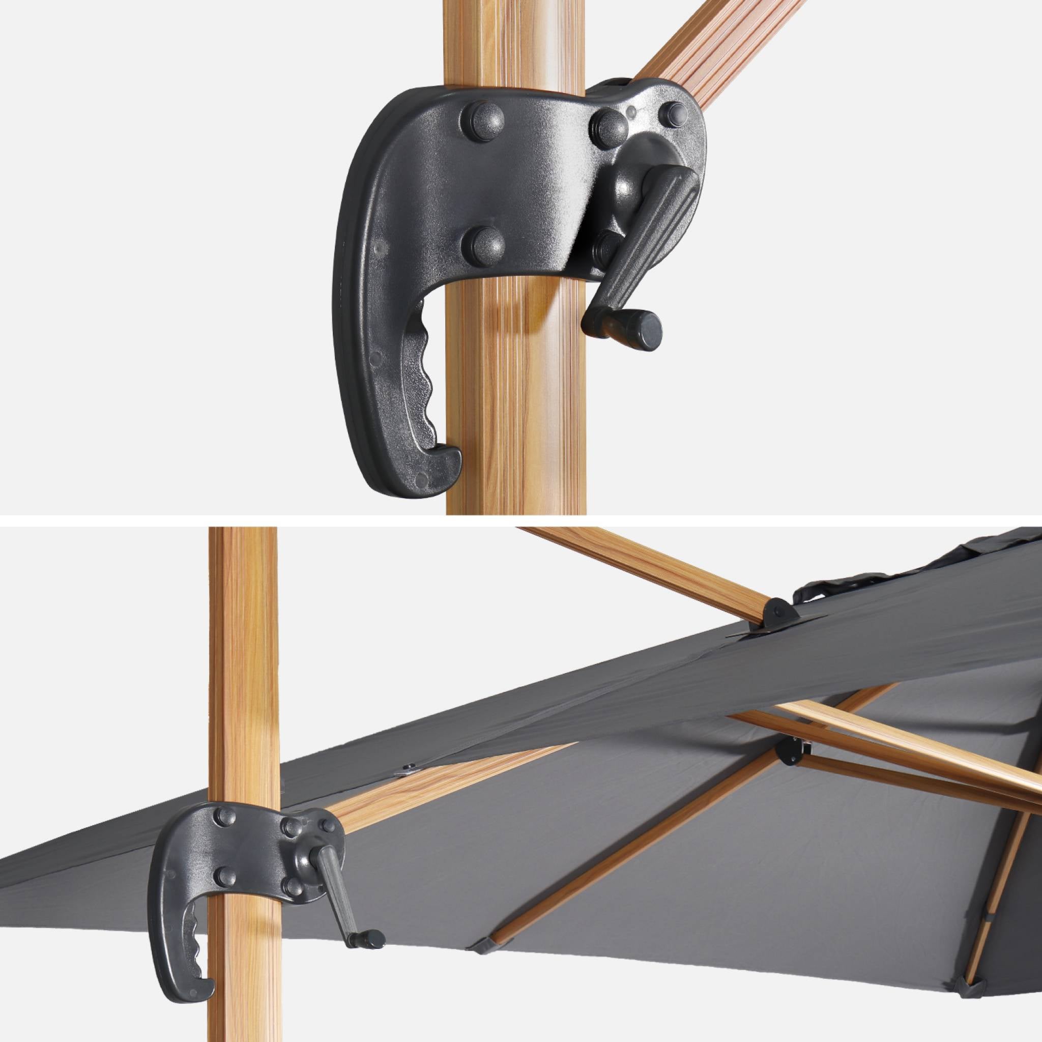 3x4m ombrellone rettangolare decentrato, palo effetto legno, grigio