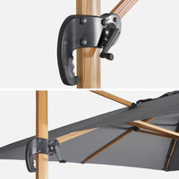 3x4m ombrellone rettangolare decentrato, palo effetto legno, grigio