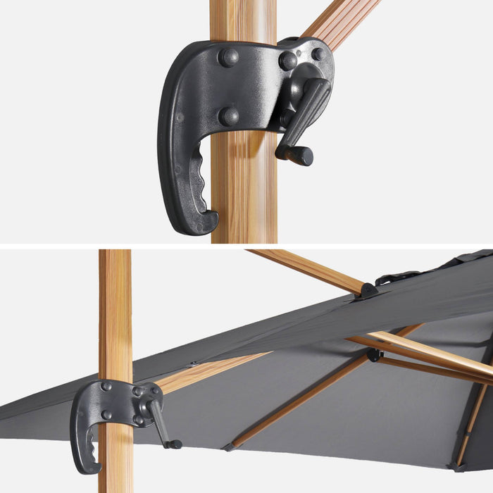 3x4m ombrellone rettangolare decentrato, palo effetto legno, grigio