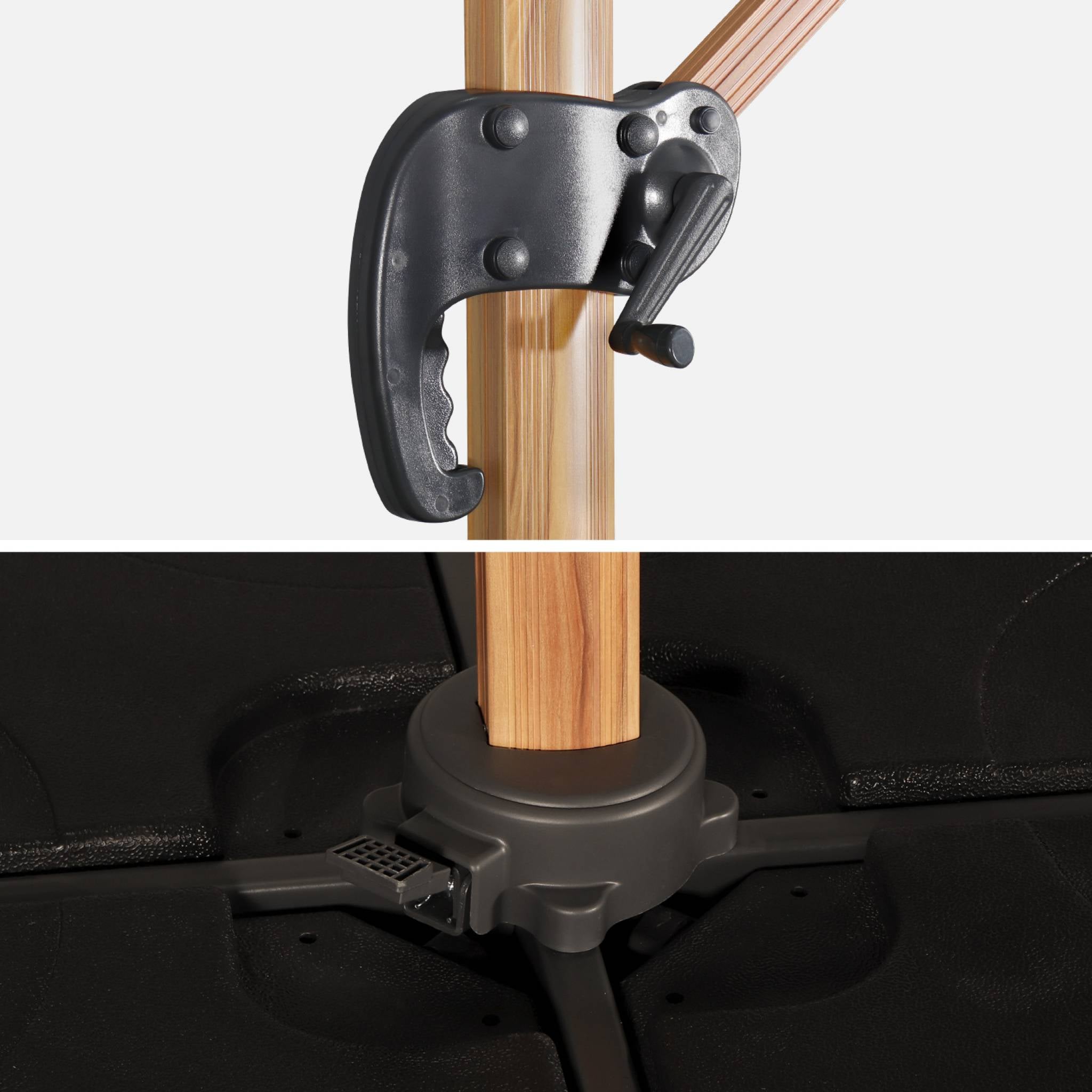 Ombrellone rettangolare decentrato 3x4 m con palo effetto legno e basi