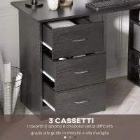 Scrivania PC con 3 Ripiani e 3 Cassetti per Camera e Ufficio, in Legno MDF, 120x49x72 cm, Nera