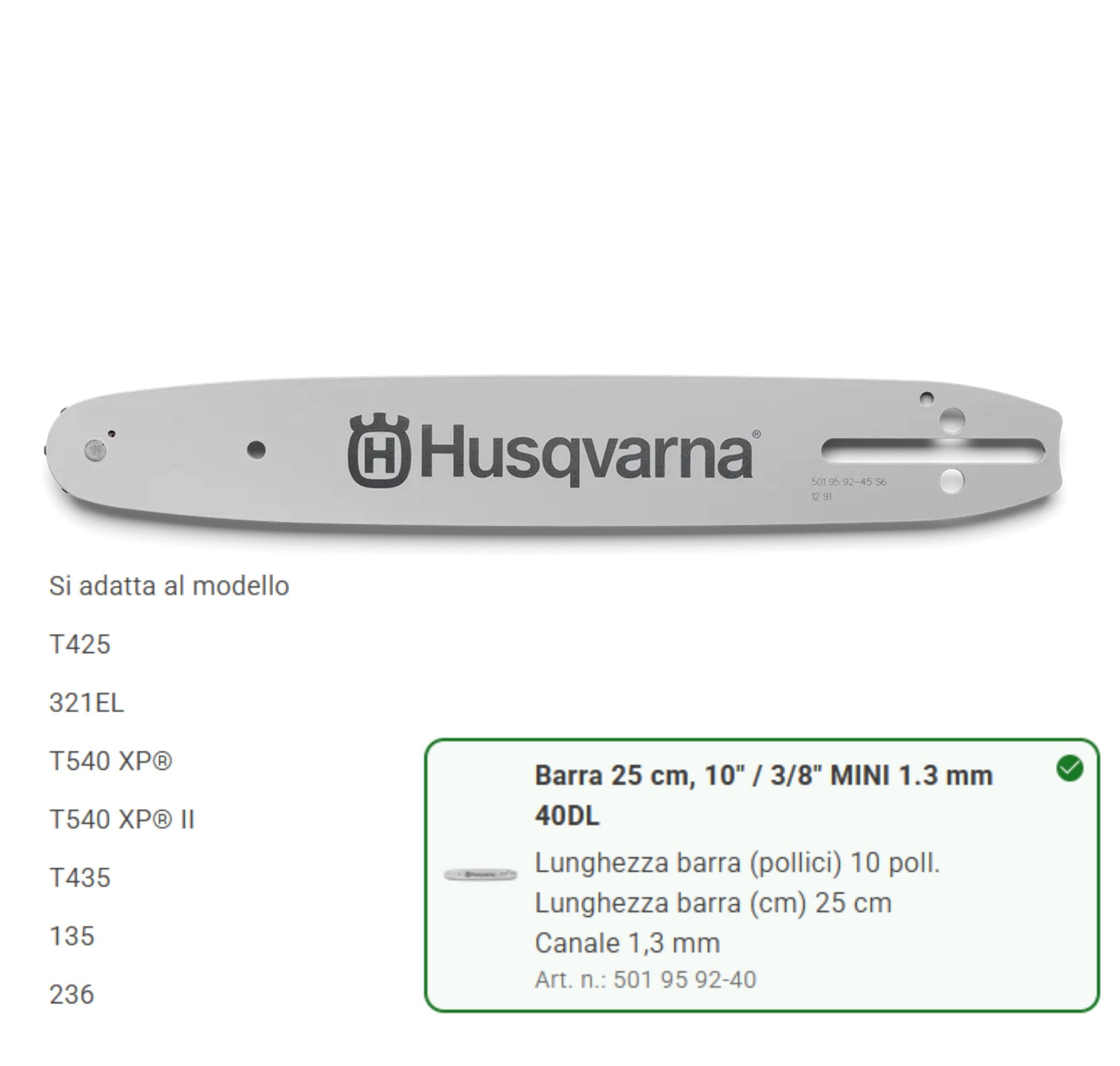 501959240 Barra 25cm 3/8 10" Mini 1.3mm 40DL