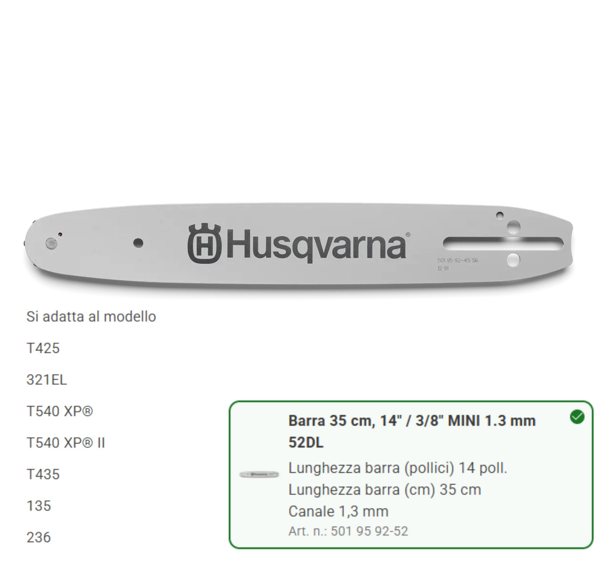 501959252 Barra 35cm 3/8 14" Mini 1.3mm 52DL