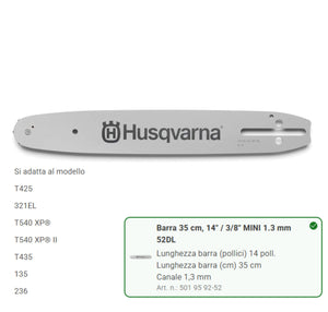 501959252 Barra 35cm 3/8 14" Mini 1.3mm 52DL