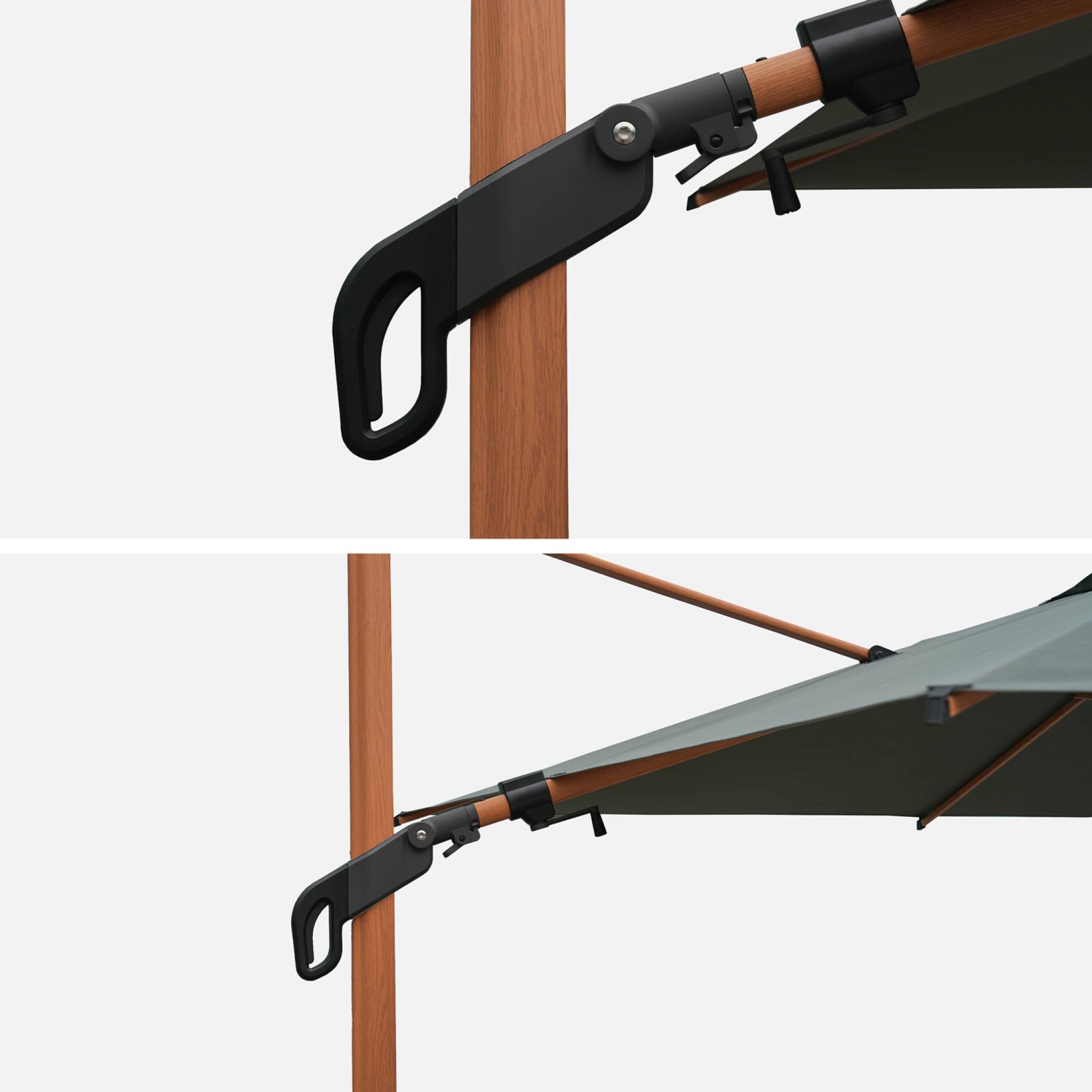Parasol decentrato 3x3m quadrato, palo effetto legno, verde kaki